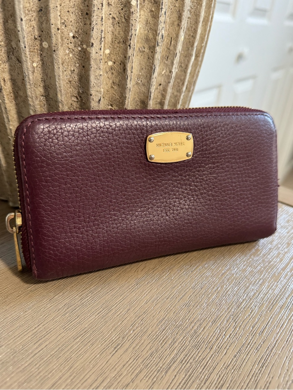 Michael Kors Pebbled Zip Wallet in Plum Burgundy